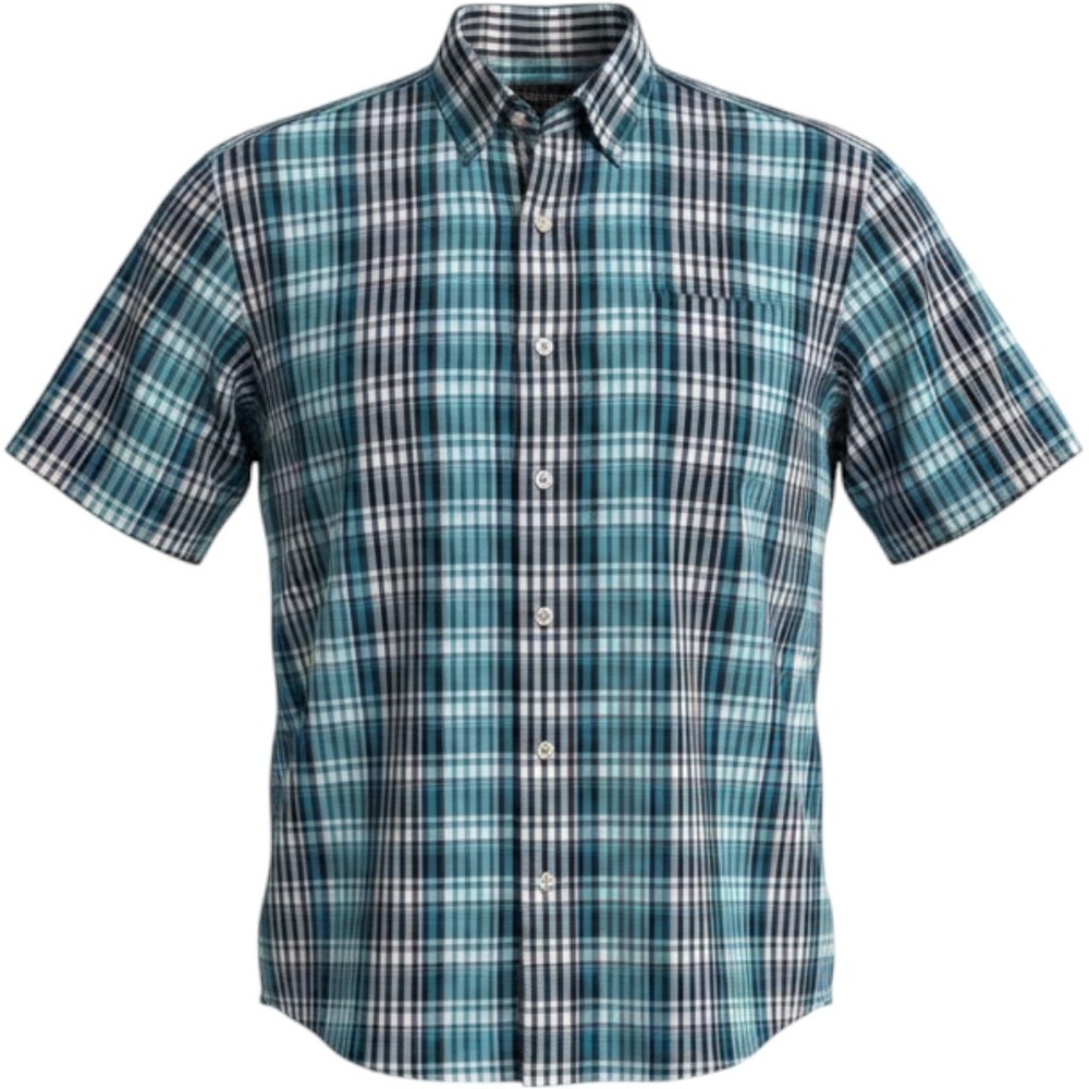 Brittany Bay Plaid Button Down Shirt Men's XL Blue Green Short Sleeve
